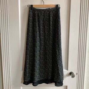 90s Vintage Double Hem Rayon Floral Midi Skirt
